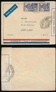 FRENCH GUINEA 1940 WW2 AIRMAIL AFRIQUE PRINTED ENV + MILITARY CENSOR...1F75 PAIR - Picture 1 of 3