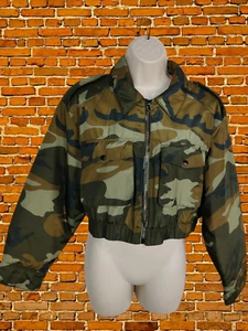 WOMENS ZARA SIZE UK SMALL ARMY GREEN CAMOUFLAGE PADDED CROP BOMBER JACKET COAT - Picture 1 of 6