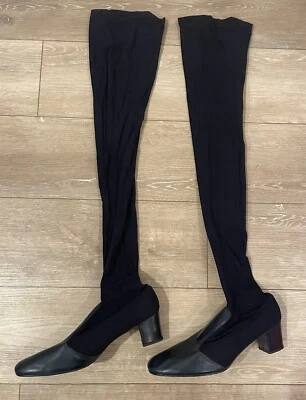 ¡Botas raras vintage años 60 hasta el muslo azul oscuro/negro de Golo! ¡Tamaño más grande! Foto 1 de 4