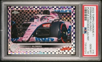 FERNANDO ALONSO 2022 Topps Chrome F1 PURPLE CHECKER REF. #15 &/199 PSA 10 🟣⭐️🏁 - Image 1 of 4