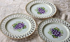 3 UGAGCO  FRUIT PLATESHand Painted Reticulated Occupied Japan cutout 8" - Picture 1 of 4