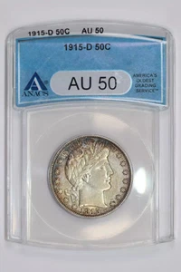 1915-D BARBER HALF DOLLAR ANACS AU50 - Picture 1 of 2
