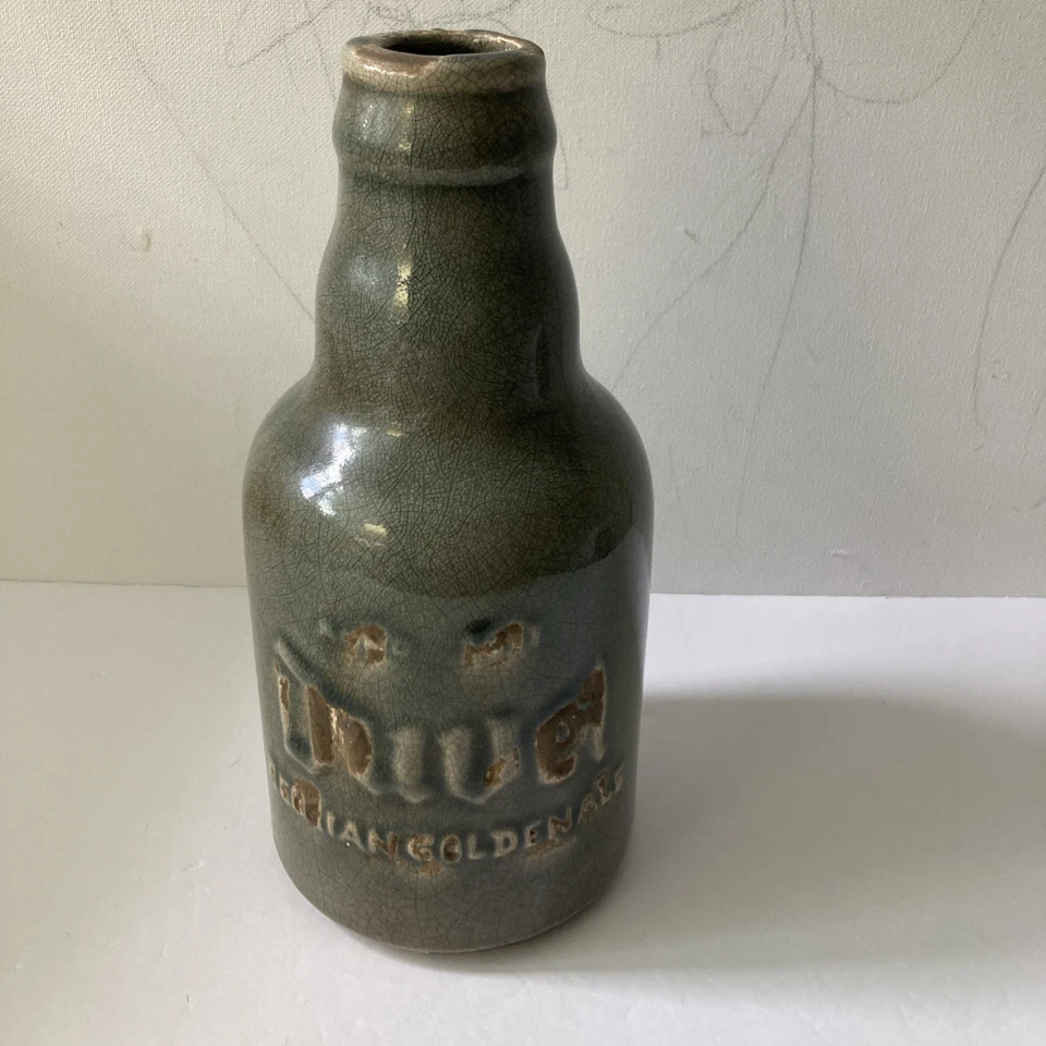 Керамическая состаренная зеленая/серая круглая бутылочная ваза 10 дюймов домашний декор - Изображение 1 из 4