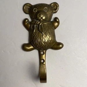 Vintage Solid Brass Teddy Bear Shape Coat Hook Key Hanger Brass Hook 4.5” - Picture 1 of 6
