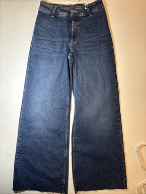 Jeans Mango MNG Cintura Alta Tobillo Ancho Dobladillo Crudo Culotte Azul 36 Nuevos con Etiquetas Foto 1 de 4