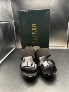 EUC Ralph Lauren Womens Rihanna Wedge Slide Sandal Black Size 8.5 B - Picture 1 of 24