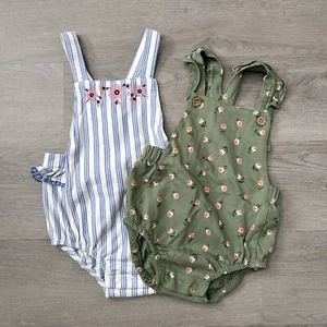 Carter's One-Piece Bubble Romper Lot Baby Girl 18 Months Green Floral Striped - Picture 1 of 11