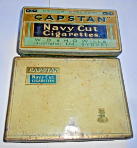2 x LATAS DE CIGARRILLOS CAPSTÁN CORTE AZUL MARINO de colección VACÍAS 1930 Reino Unido y AUST tabaco - Imagen 1 de 3