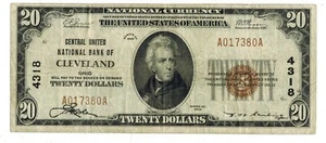 1929 $20 CENTRAL UNITED NATIONAL BANK OF CLEVELAND Ohio Charter #4318 - Picture 1 of 2