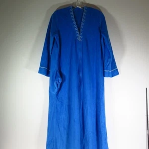 vintage Plaza 9 American made blue quarter zip house dress/ lounge wear SZ Large - Picture 1 of 10