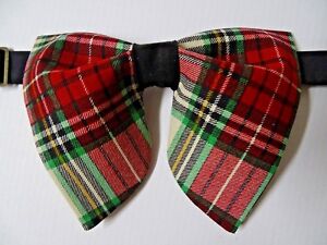 Handmade Mens Oversized Bow tie Black/Red/Green Christmas Plaid Vintage 70`s