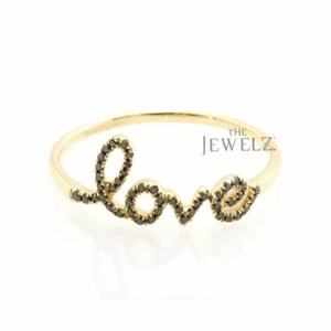 14K Gold 0.25 CT Black VS/F-G Diamond Love Script Ring Valentine Gift For Her - Picture 1 of 5