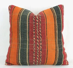Funda de Almohada Naranja Negra Roja Decorativa Turca Kilim 18" Rojo Kilim Sofá Almohada - Imagen 1 de 9