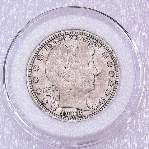 1908-D Barber Quarter VF Bright with Some Luster in Airtight Cap #B895 Cover