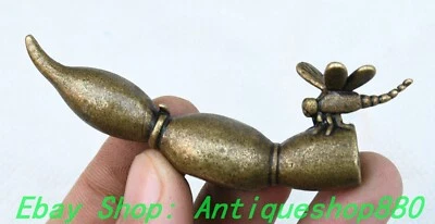 Estatua de libélula raíz de loto de bronce de la antigua dinastía china de 3,1"" rara Foto 1 de 4
