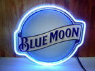 New Blue Moon 14"x10" Light Lamp Neon Sign Real Glass Beer Bar Night Windows