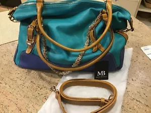 Aqua/blue color block tote with gold chain decor Monique MI1002 - Picture 1 of 8
