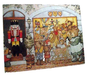 Christmas Nutcracker Gift Box Bears Illustration Debi Hron Window Toys Vtg Art - Picture 1 of 5
