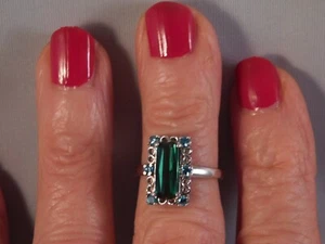 1.60 Ct. Emerald Cut Tourmaline & Blue Zircon Ring Sterling Silver - Picture 1 of 10