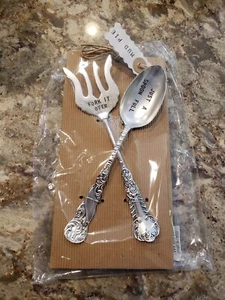 Mud Pie Serving Spoon & Fork with sayings "Just A Spoonful" & "Fork It Over" NEW - Picture 1 of 7