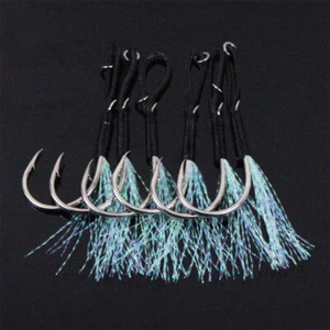 20Pcs Fishing Single Double Barbed Assist Hooks Metal Jig Lure Hooks Saltwater - Picture 1 of 6