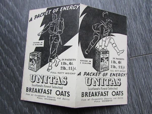 Tarjeta Whist Publicidad Temprana Unitas Scotland's Finest Breakfast Oats - Imagen 1 de 6
