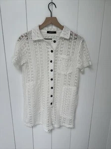 OLIVACEOUS Womens White Short Sleeve Jumpsuit Romper Pockets Eyelet Small NWOT - Picture 1 of 12
