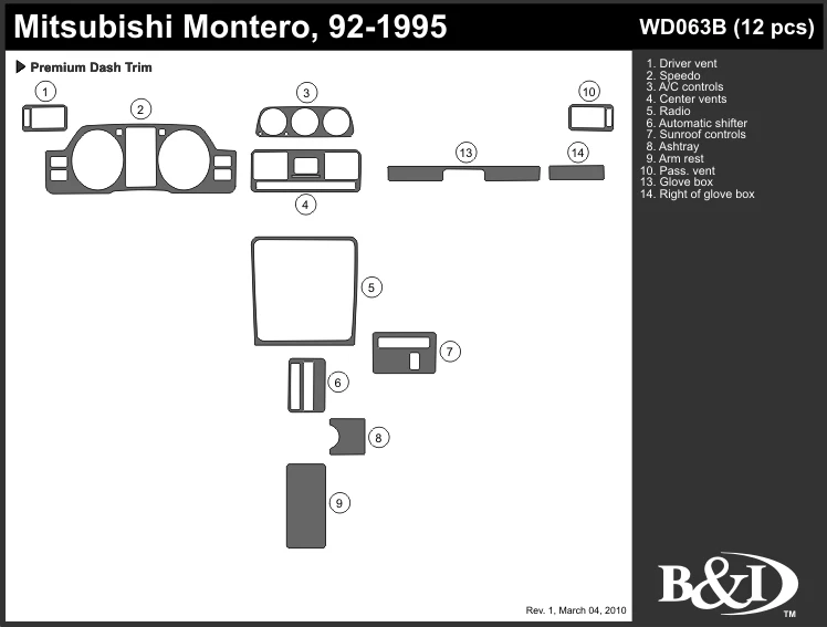 KIT EMBELLECEDOR TABLERO MITSUBISHI MONTERO 1992 1993 1994 1995 b Foto 1 de 1