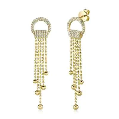 14K Oro Amarillo Diamante Flequillo Pendientes Facetado Bola Cadena Natural 0.42 - Imagen 1 de 2