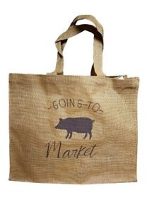 NEW - BALLARD DESIGNS GOING TO MARKET JUTE GROCERY TOTE ONE LITTLE PIG BAG REUSE
