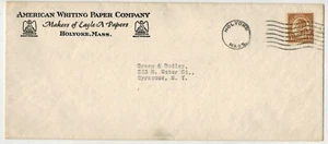 early 1930s HOLYOKE MASS AMERICAN WRITING PAPER CO. & PERFIN A.W.P. - Picture 1 of 2