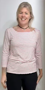 HOBBS 3/4Slv Sonya Jersey Striped Top Neck Semi Fit Light Cream/ Red(A143)RRP£39 - Picture 1 of 11