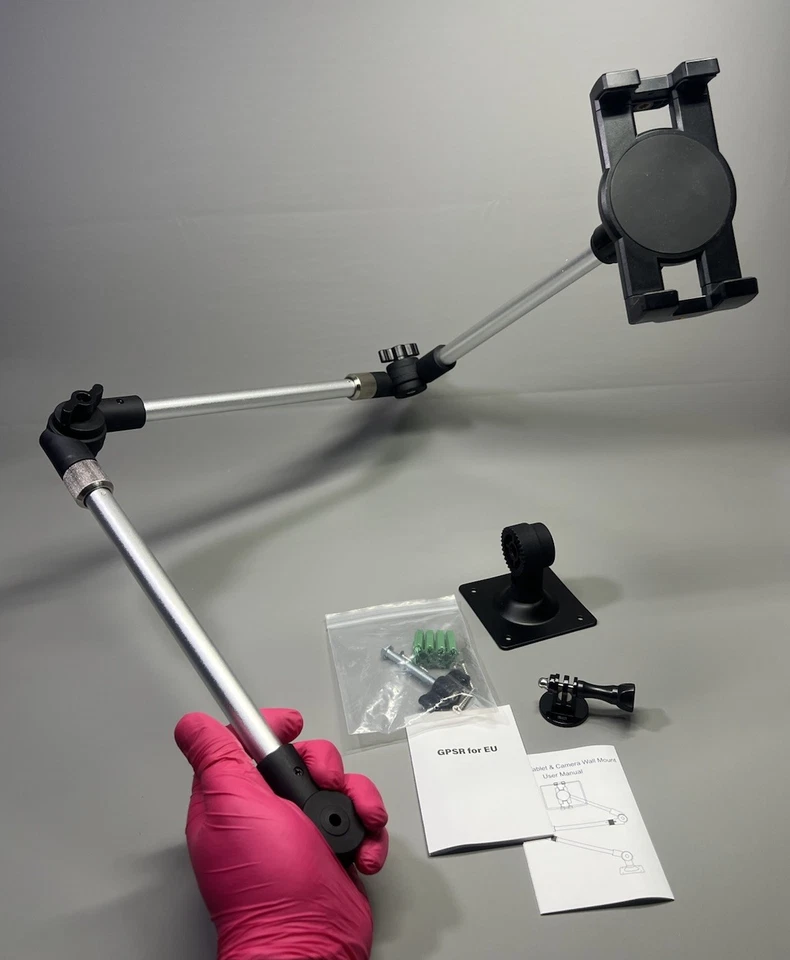 Wall Tablet Mount Phone Holder 360 Rotation GoPro Insta360 35in Long Metal Arm - Image 1 of 4