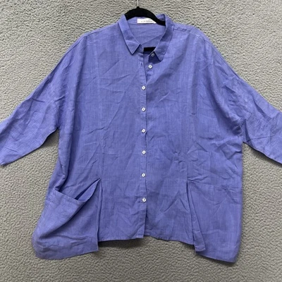 Top Suelto Corte Para Mujer M Púrpura Lino Lagenlook Gran Tamaño Costero Mínimo Bolsillo Foto 1 de 4