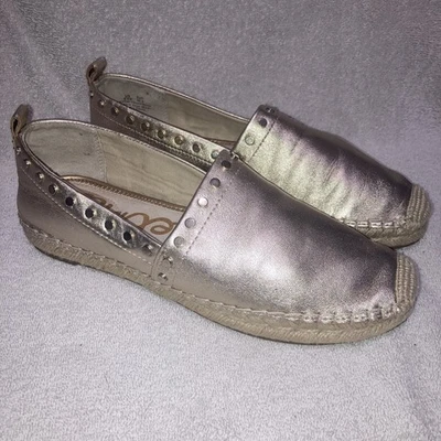 Sam Edelman Metallic Gold Leather Studded Espadrille Comfort Loafers Size 8.5 - Image 1 of 4