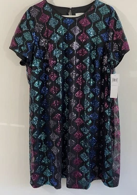 NUEVO London Times Vestido Lentejuelas Mujer Talla 18W Cambio Negro Manga Corta Línea A Multi Foto 1 de 4