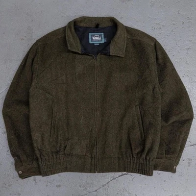 Vintage Woolrich Olive Green Full Zip Wool Bomber Jacket Size Large Made In USA - Image 1 of 4