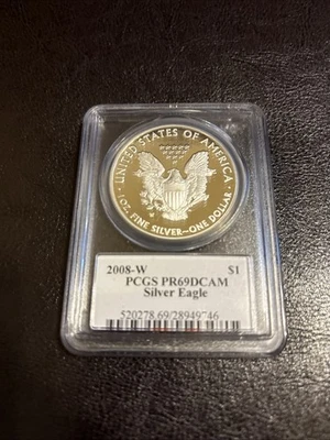 2008-W PCGS PR69DCAM SILVER EAGLE - Image 1 of 2