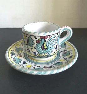 Deruta Italy Galetto Verde Grün Lachender Hahn Espressotasse & Untertasse  - Bild 1 von 8