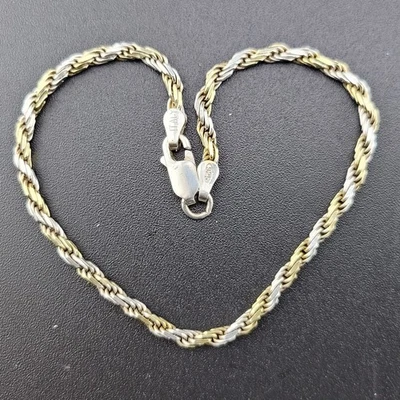 Vintage Italy 8" Sterling Silver 925 & Vermeil Gold Over Rope 3mm Chain Bracelet - Image 1 of 4