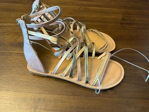 NEW Cat & Jack Girls Zipper Rose Gold Metallic Gladiator Sandals Sz 3 spring - Picture 1 of 3