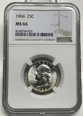 1964 Washington Quarter 25c NGC MS 66 Mint State Uncirculated Coin - Image 1 of 4