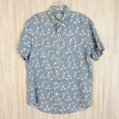 J Crew Shirt Men's Small 100% Linen Light Blue Floral Short Sleeve Classic Fit - Image 1 of 4