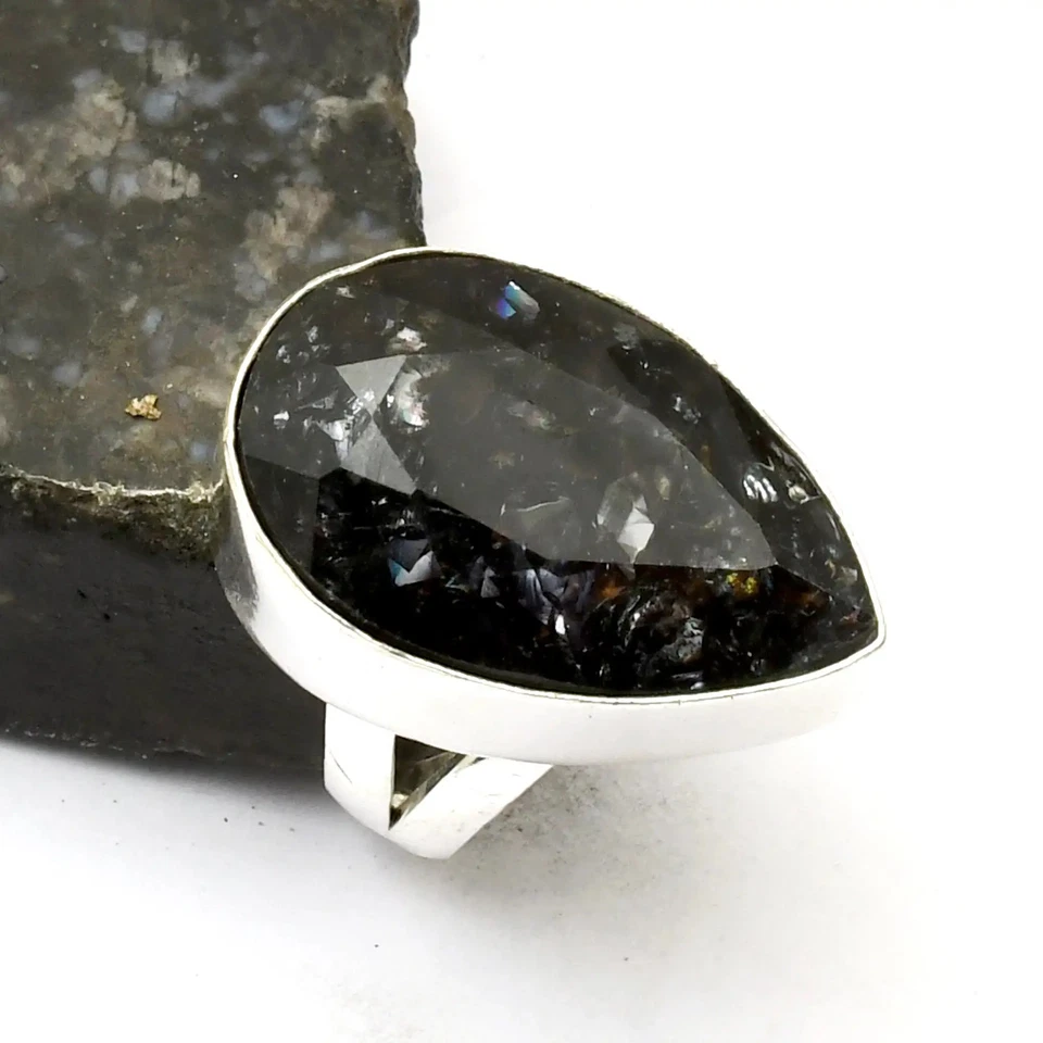 Этническое кольцо ручной работы со змеиной кожей кварцем драгоценным камнем ювелирные изделия размер США - 7,5 AR 39352 - Изображение 1 из 1