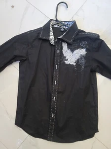 victorious luxury boys dress up shirt size 8, black. fancy with eagle,button up - Picture 1 of 11