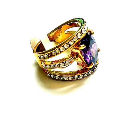 Anillo ancho chapado en oro de 18 quilates de 3 bandas 9,5 púrpura tono Rin cristal austriaco # VR116 Foto 1 de 3