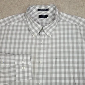Lincs David Chu Long Sleeve Shirt Mens Large Gray Gingham Plaid Button Down - Picture 1 of 7