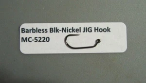 1000 Barbless Black-Nickel JIG Hooks..MC-5220 5 Sizes Available..Fly Tying Hooks - Picture 1 of 2