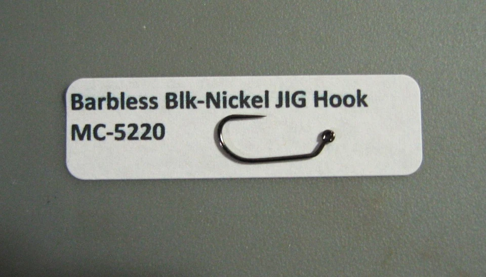 50 Barbless Black-Nickel JIG Hooks..MC-5220 5 Sizes Available Fly Tying Hooks - Image 1 of 1