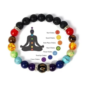 7 Chakra Lava Stone Crystal Healing Bracelets Natural Anxiety Relief Meditation - Picture 1 of 21